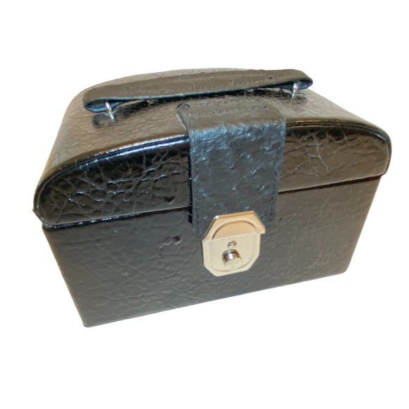Black Jewelry Carry Case Faux Leather Handle *read* - Picture 2 of 8